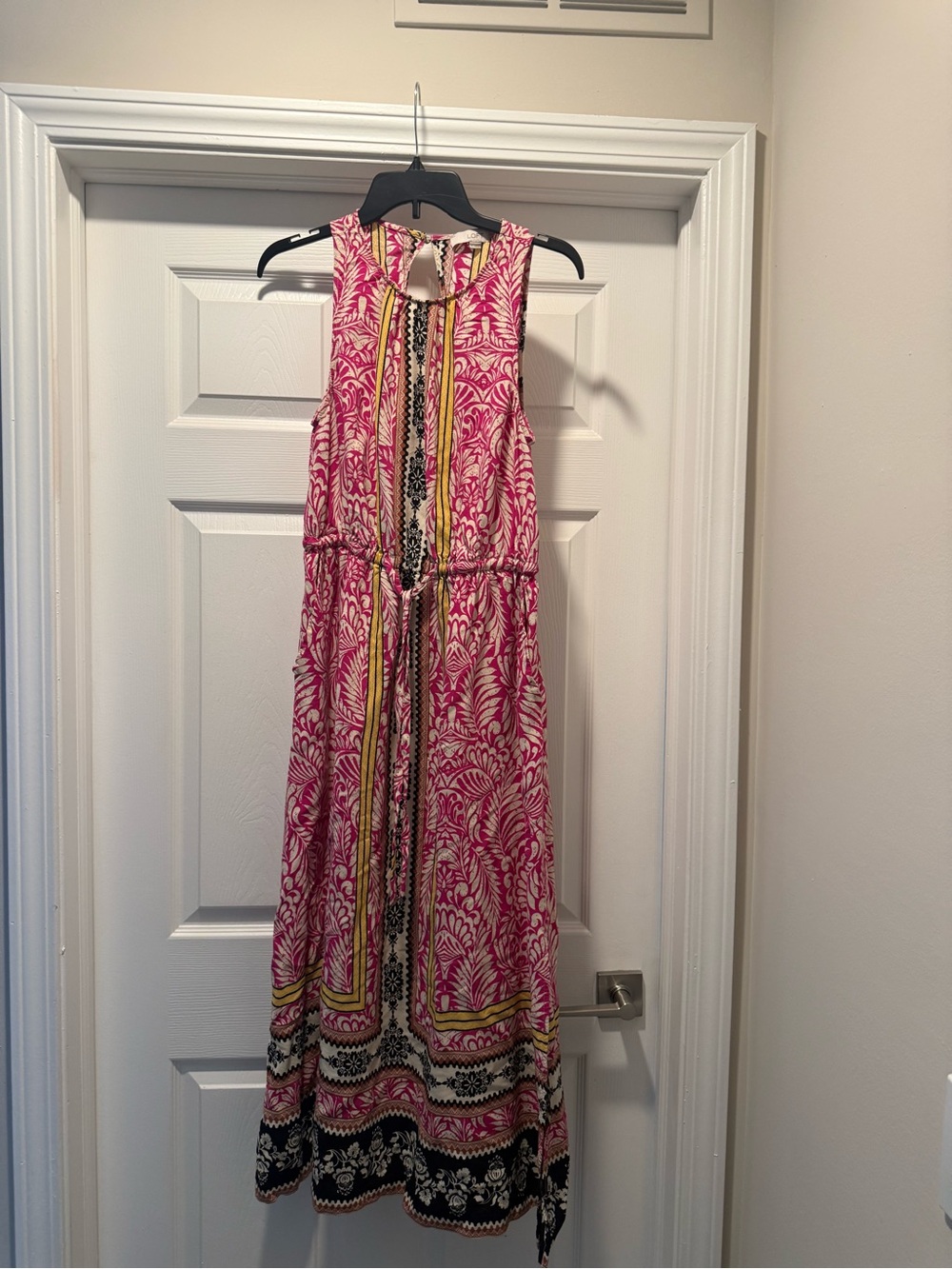 LOFT Sleeveless Pink & Yellow Patterned Maxi Dress